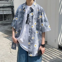 summer short sleeve shirt men fashion print casual flower shirt men korean loose ice silk shirt mens hawaiian shirt m 3xl