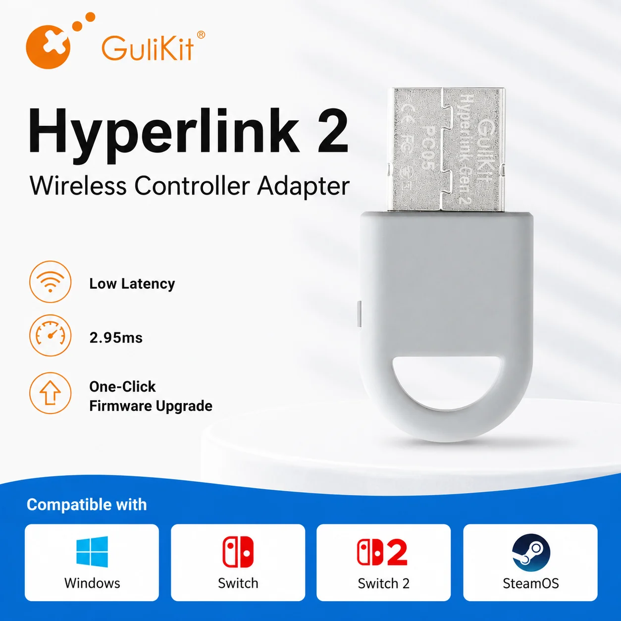 Фото Беспроводной адаптер GuliKit Hyperlink 2 с задержкой 2,95 мс для контроллеров PS5 и Xbox One, совместимый с Windows, Android, Switch 1/2, Steam. №2