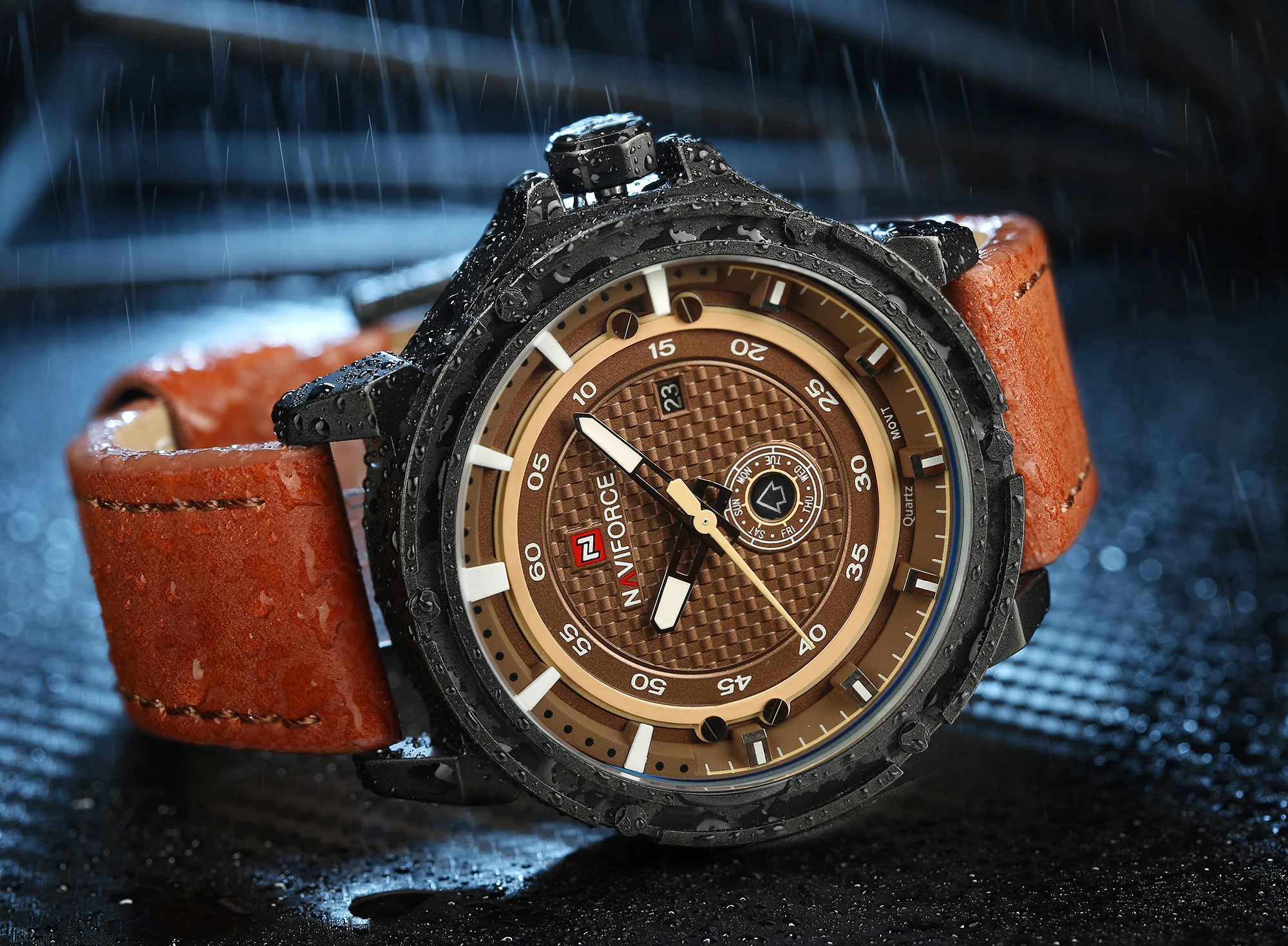 

Часы наручные NAVIFORCE Мужские кварцевые, брендовые водонепроницаемые спортивные аналоговые, с кожаным ремешком, с автоматической датой