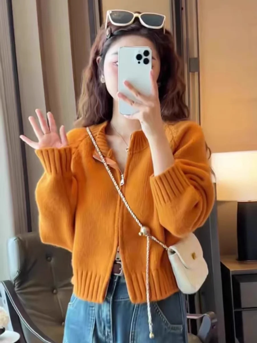 Уменьшающий возраст розово-красный свитер с двойной молнией верхняя одежда