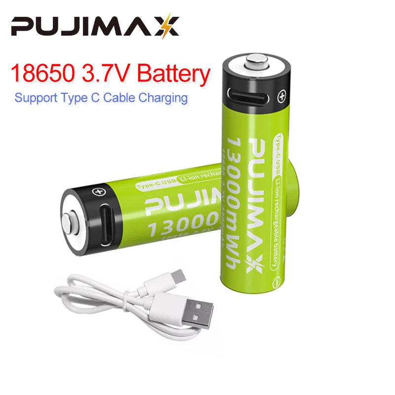 

Аккумулятор PUJIMAX 18650, 3,7 в, перезаряжаемый литий-ионный аккумулятор МВт/ч, батареи большой емкости, Тип C, быстрая зарядка