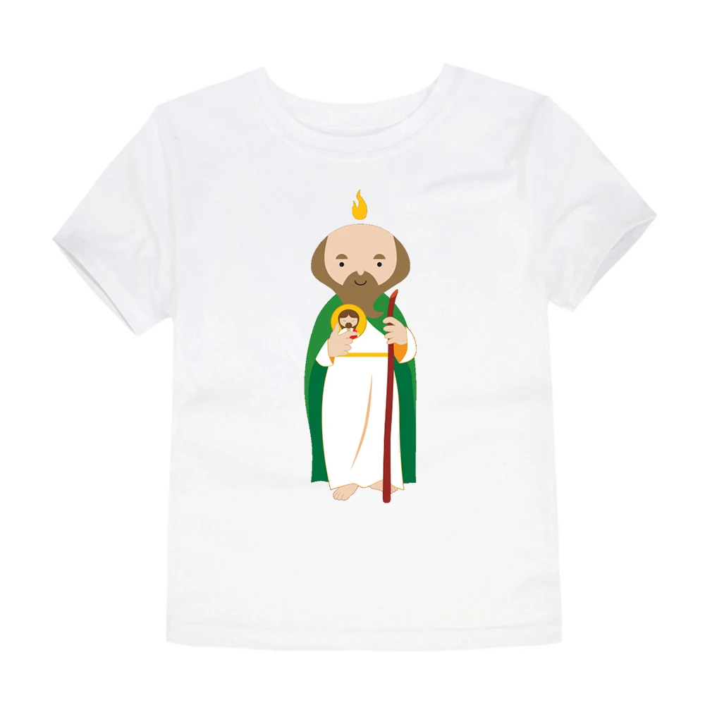 

Мексиканская футболка San Jude с 2D принтом для мальчиков и девочек, белая, четыре сезона, удобная детская футболка с коротким рукавом