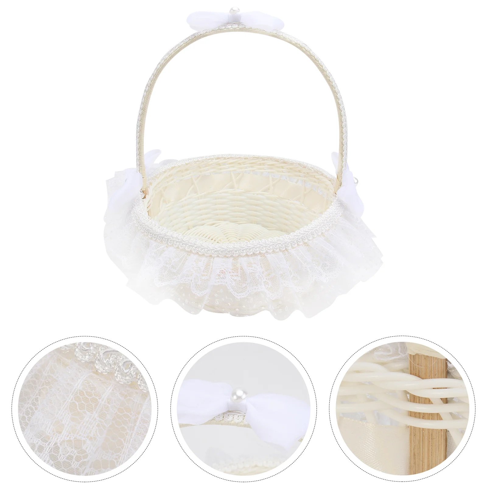 

1pc Wedding Flower Basket Lace Round Flower Basket Delicate Flower Girl Basket