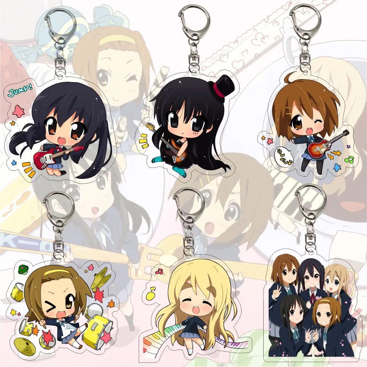 

Anime K-ON!! Keychain Q Version Hirasawa Yui Akiyama Mio Kotobuki Tsumugi Figure Key Rings Cartoon Acrylic Pendant Cute Trinkets
