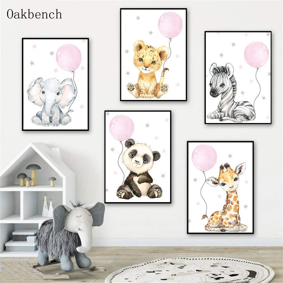 Картина на холсте для детской комнаты Тигр Слон плакат панды воздушный шар