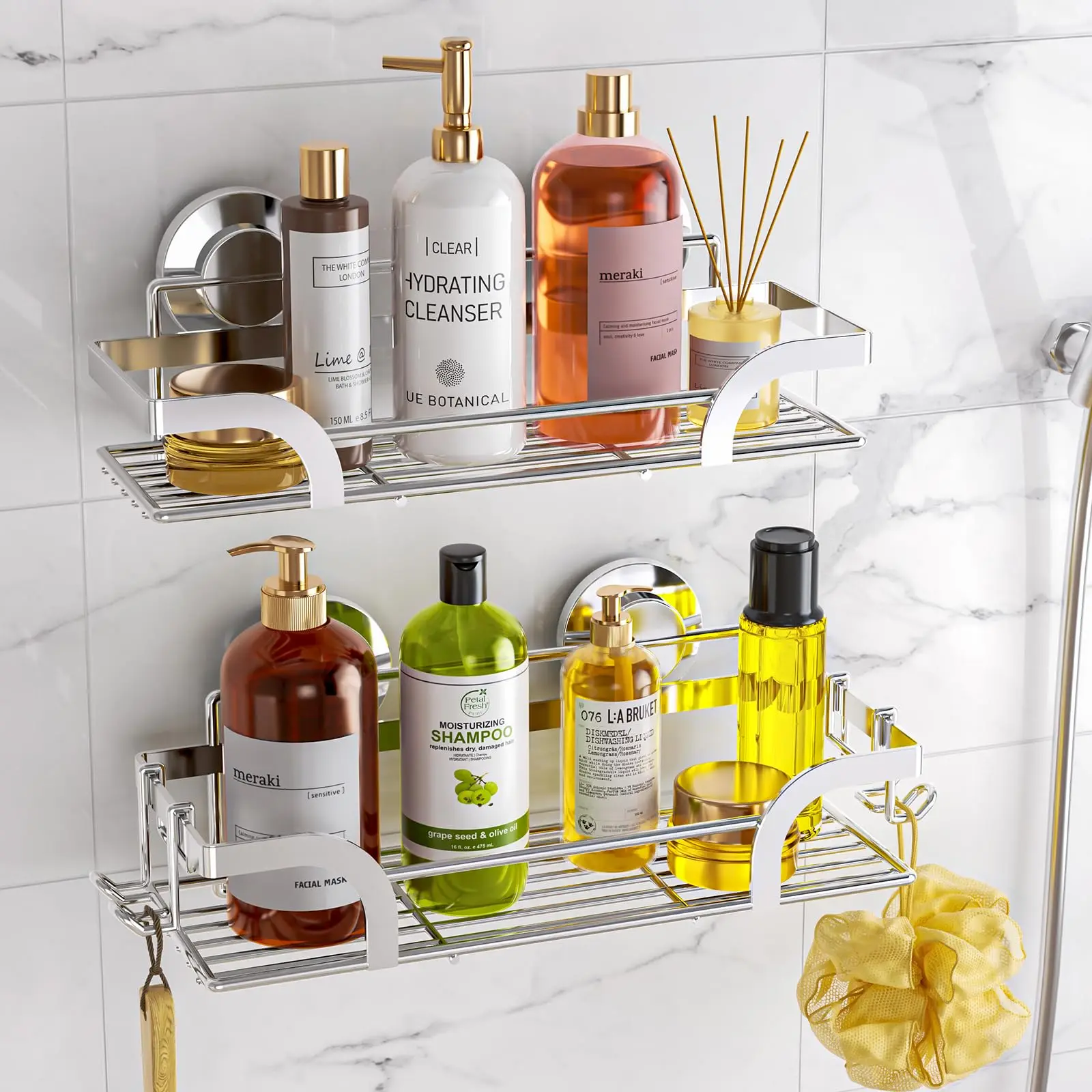 Держатель для душа TAILI на присоске 2 шт. полки внутри металлический держатель