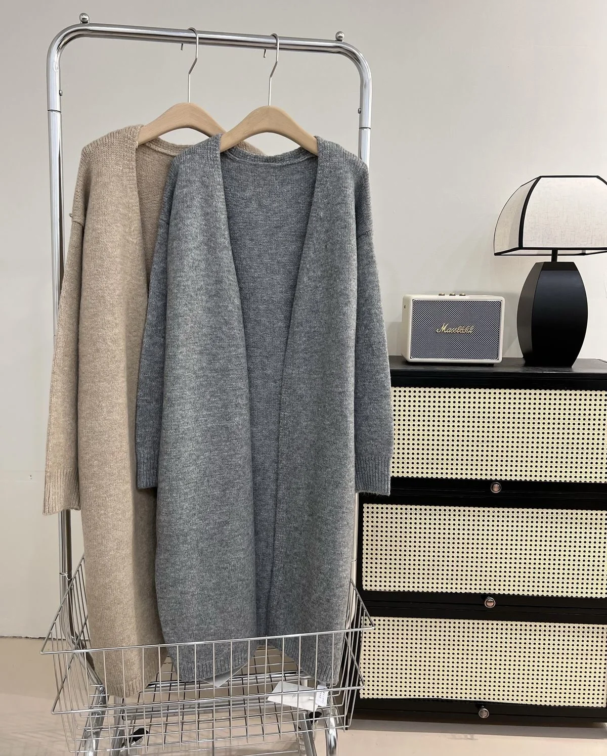 

Women's Open Front Lune Grey Knitted Cardigan 2022 New Loose Knee Length Sweater Coat