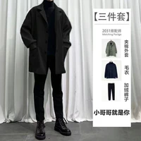 hong kong style autumn and winter three piece suit plush casual versatile korean style mens jacket super handsome suit