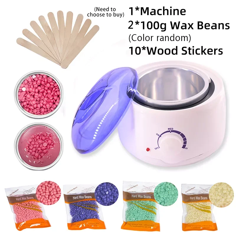 

Wax Dipping Pot Hair Removal Wax Machine Heater Wax Beans 10pcs Wood Stickers Waxing Kit Cera Depilatoria Depilation