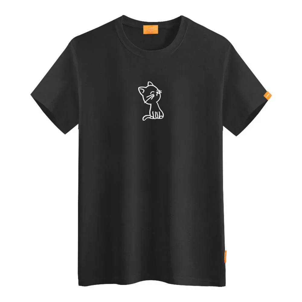 Футболка хлопковая для мужчин и женщин топ с рукавом до локтя изображением кота