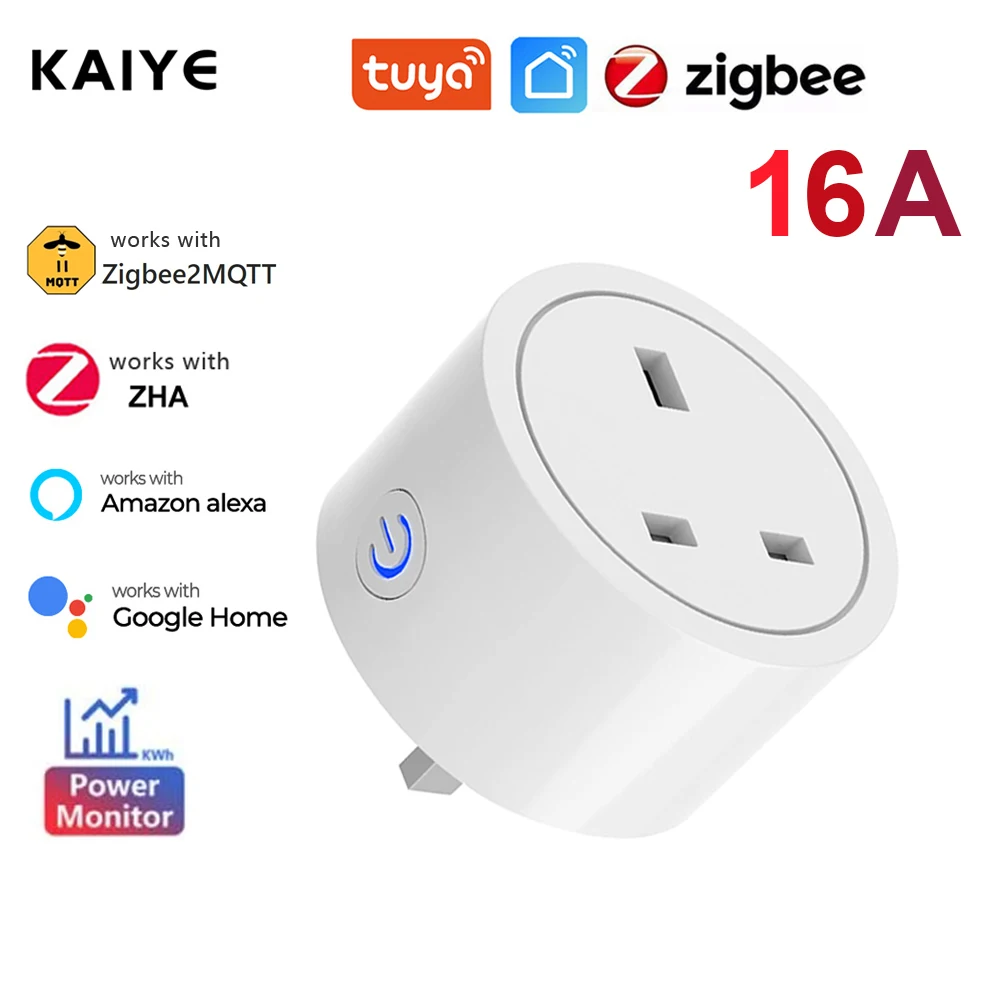 Умная розетка Tuya Zigbee, розетка стандарта Великобритании, 16 А, с монитором энергии, работает с Alexa Google Home Assistant Zigbee2MQTT