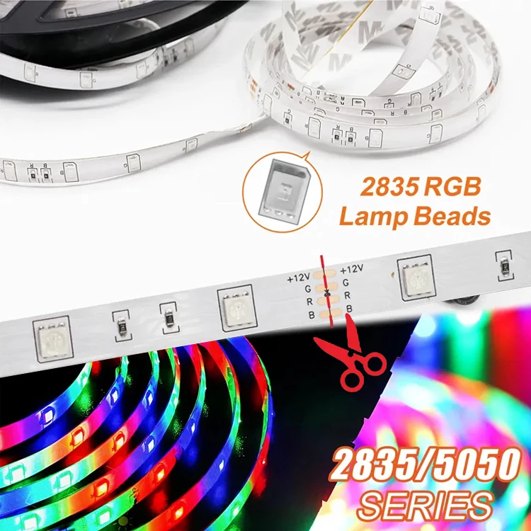 

DC 12V 5m 5050/2835RGB strip 60led/m light strip living room waterproof background wall light night bedroom atmosphere light