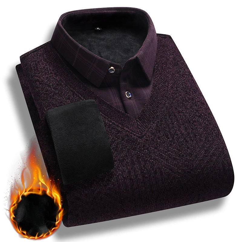 Мужской искусственный свитер из двух предметов вязаный пуловер 2024 зимние теплые