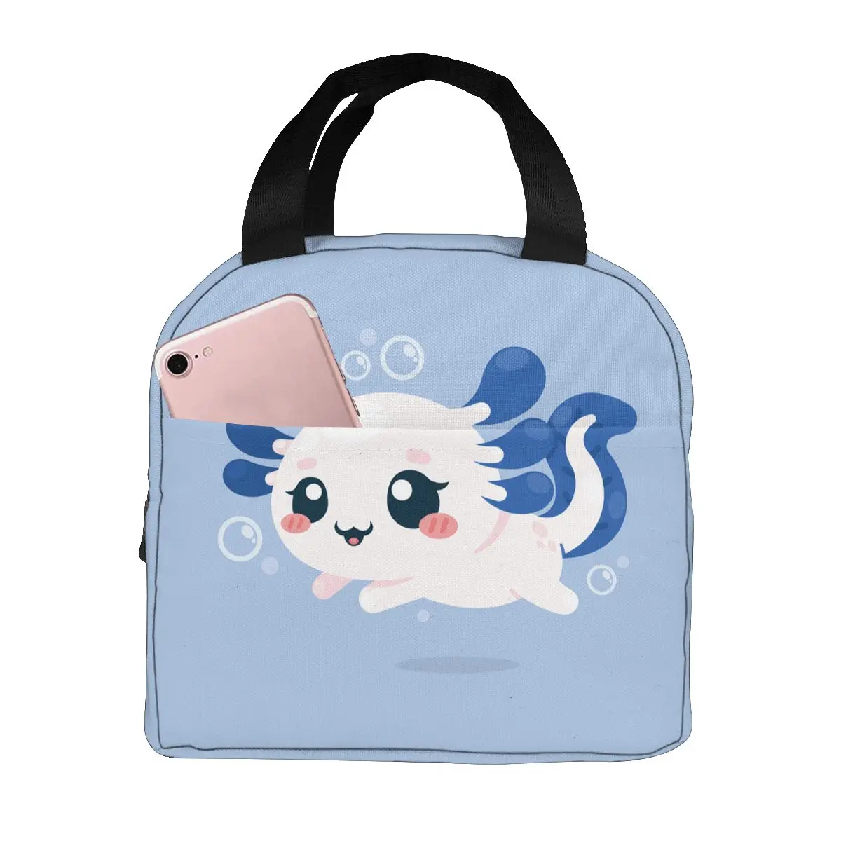 

Cute Axolotls With Bubble Cooler Bag Portable Zipper Thermal Lunch Bag Convenient Lunch Box Tote Food Bag