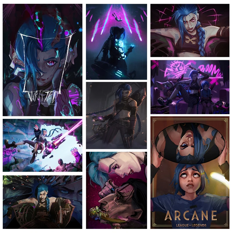 

League of Legends The First Animated Drama Arcane Jinx Canvas Painting Poster and Print Wall Art for Bedroom Playroom Decoration