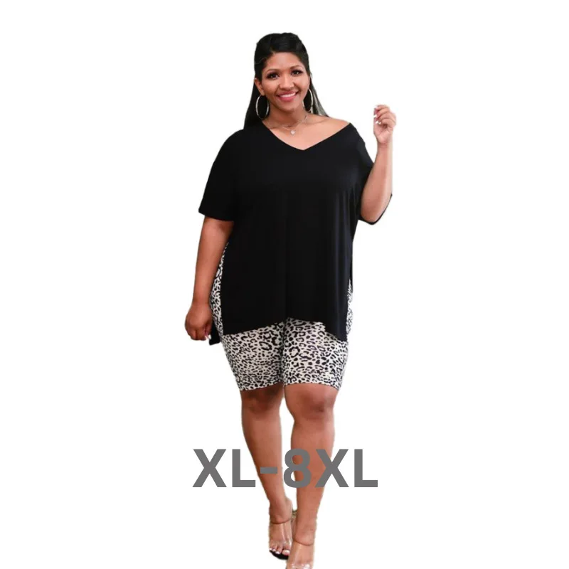 Plus Size Black Shorts Suits o Neck Short Sleeve Plus t Shirt Tee 5xl Short Pants Set 2023 Summer Loose Shorts 3xl 4xl 5xl 6xl