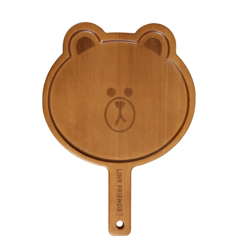 

LINE FRIENDS Brown Sally Cartoon Wooden Pizza board Round with Hand Pizza Baking Tray Creative Pizza Cutting Board Platter