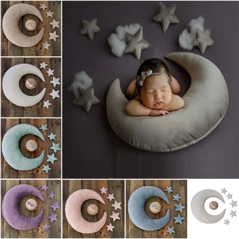 

7Pcs/Set Newborn Photography Props Accessories Baby Posing Pillow Crescent Pillow+Stars+Headdress Baby Photo Pad A2UB