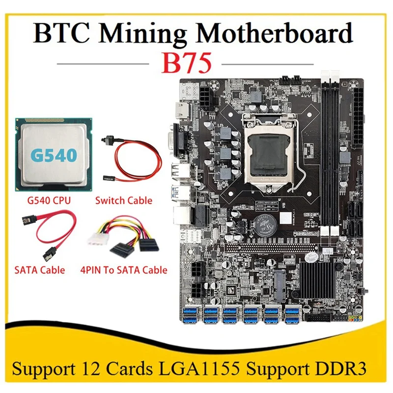

Материнская плата AU42 -B75 ETH для майнинга, адаптер USB 12XPCIE + процессор G540 + кабель 4-контактный SATA, поддержка DDR3 B75 USB, материнская плата для майнин...