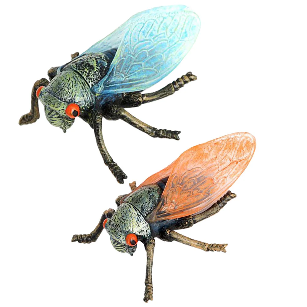 

2 Pcs Insect Figurines Toys Ornaments Realistic Cicadas Models Figure Plastic Desktop Decoration Child