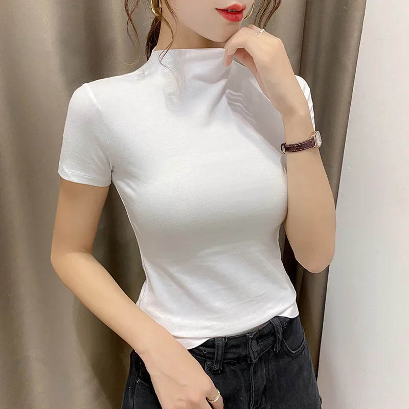 Женская футболка из модала с коротким рукавом и черепаховым воротником