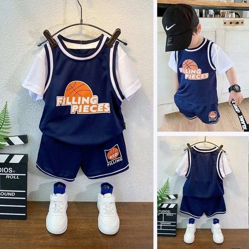 

New Kids Summer Sports Short-sleeved Shorts Suit Basketball Cool Boys Uniforms Teenager Sweat-absorbent Children Casual Clothes