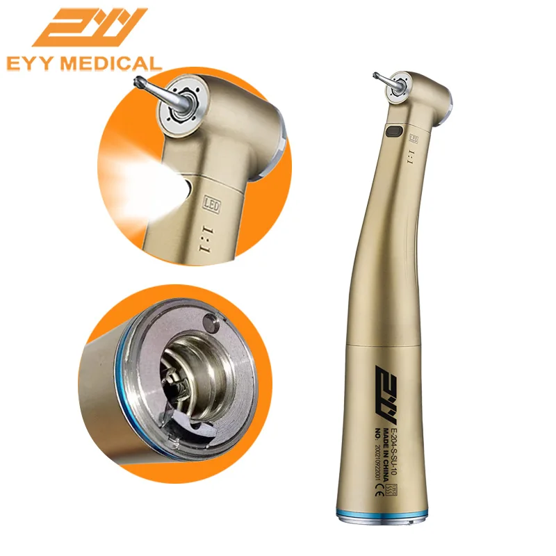 

EYY Dental Handpiece 1:1 Ratio Blue Rings Fiber Optic LED Contra Angle Low Speed Handpiece E-type Dentistry Instrument