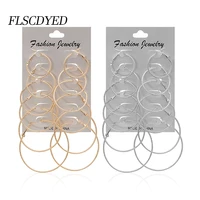 flscdyed 6 pair womens earrings set gold silver color brushed metal circle stud earrings for women 2022 new trend party jewelry