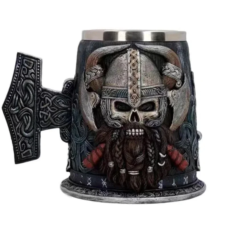 

New Viking Relief Beer Mug 304 Stainless Steel Wine Cup Vintage Creative Nordic Decoration Stein Coffee Mug Men's Gift 600ml
