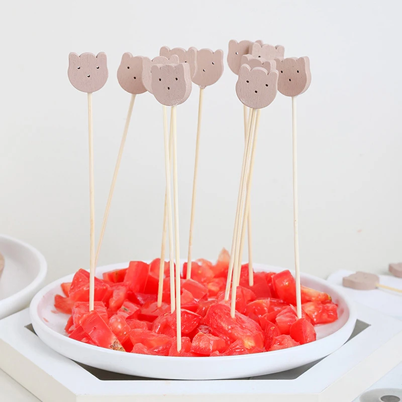 

100PCS Cute Decorative Toothpicks Bear Cocktail Sticks Fruit Skewers Party Buffet Decoration Bamboo Food Picks Sandwich Decor