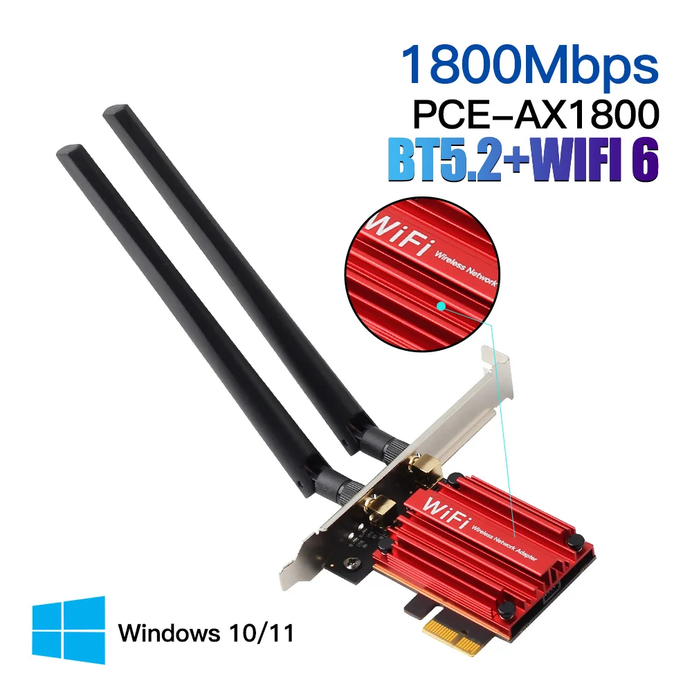 Adaptador inalámbrico Wifi 6 PCI Express de 1800Mbps, Bluetooth 5,2, banda Dual 802.11AX/AC MT7921 PCIe, tarjeta de red Wi-fi Windows 10 11