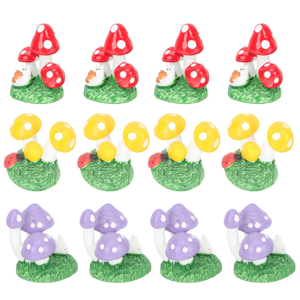 

12pcs Realistic Mini Mushroom Ornament Garden Decorative Small Mushroom Resin Craft Mini Mushroom