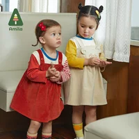Amila Baby Dress 2022 Autumn New Corduroy Bear Ears Strap Skirt Cute A-line Girls and Boys Suspenders Children's Clothes Fashion