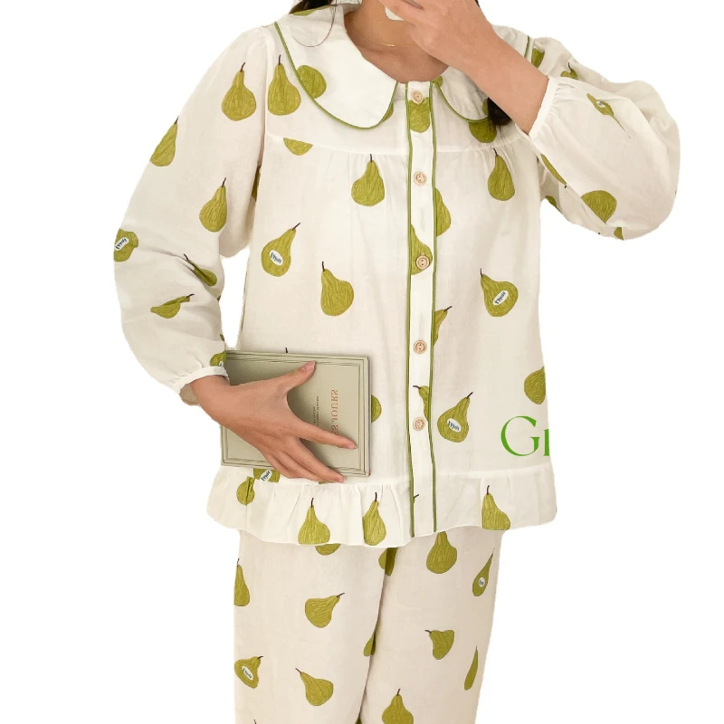 New Pajamas for Women's Spring and Summer Long-sleeved  with Round Neck  Cute Suit Soft Comfortable and Breathable Home Service