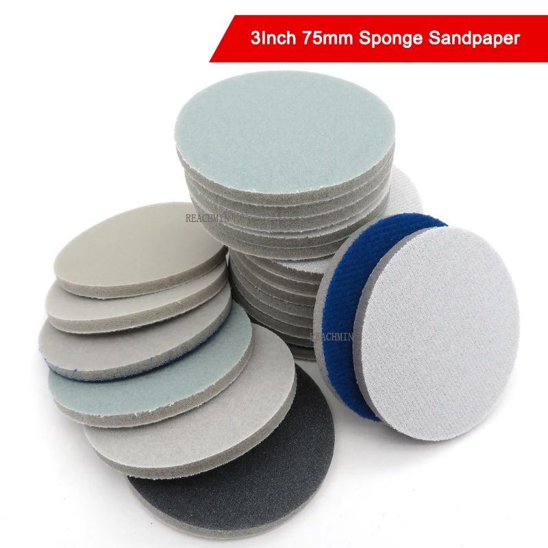

3 Inch 75mm Sponge Foam Sandpaper Disc 300-3000 Grit Back Velvet Flocking Sandpaper Self-sticking