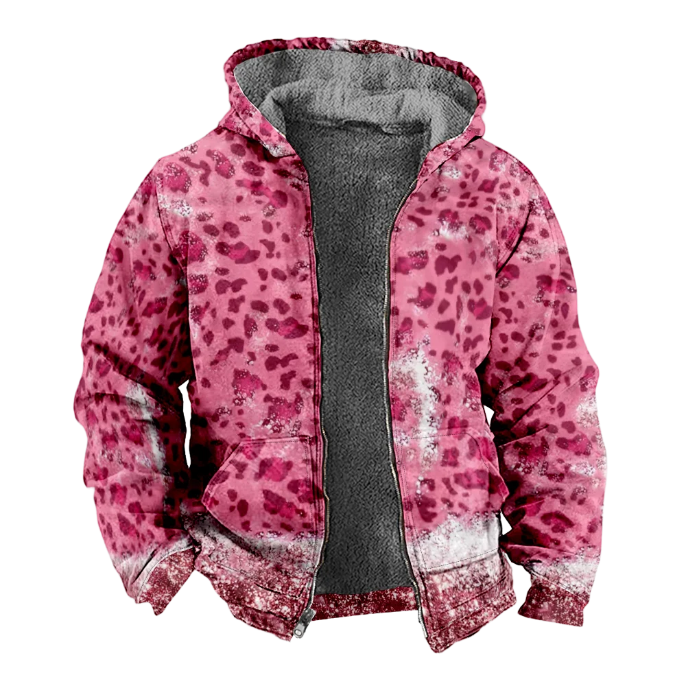Мужские зимние куртки пальто розовый леопардовый узор хлопковая одежда