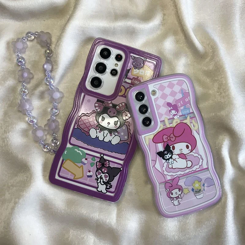 

Cartoon Sanrio Kuromi MyMelody With Lanyard Phone Case For Samsung Galaxy S22 S21 FE Plus S22Ultra A53 A51 5G Anti-drop Cover
