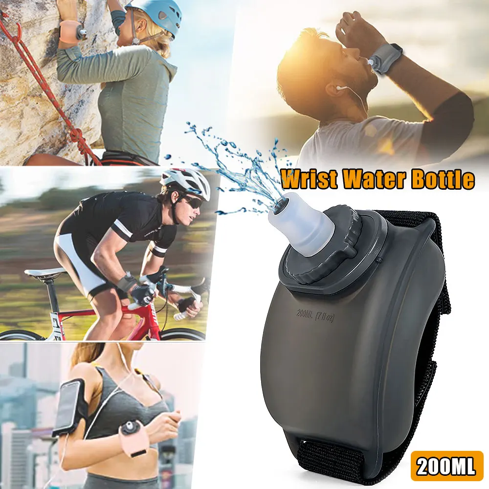 

Wrist Sport Water Bottle with Silicone Straw Portable Water Cup 200ml Leakproof Adjustable for Outdoor Climbing Riding Running