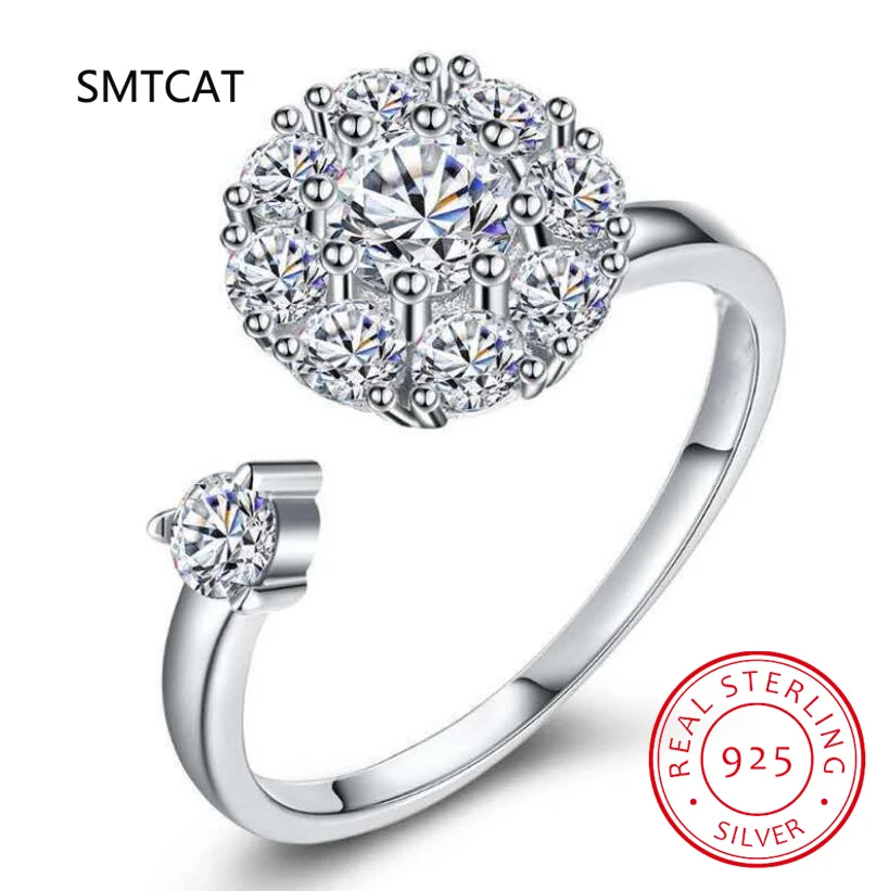 

Rotate Rings 925 Sterling Silver Ring For Women Fashion Rotatable CZ Crystal Open Knuckle Toe Rings Wedding Jewellry