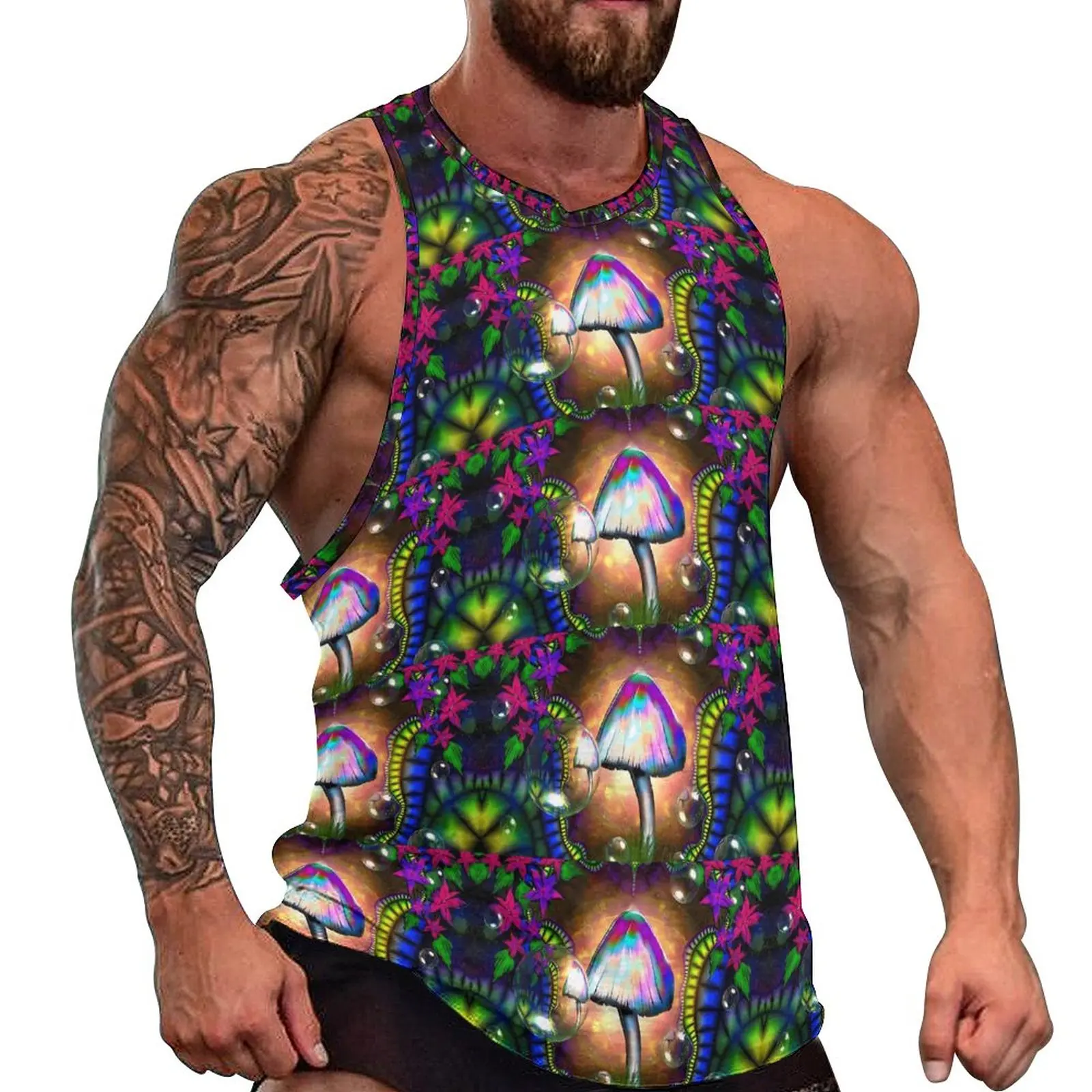 

Magic Mushroom Print Tank Top Unicorns Mushrooms Sportswear Tops Summer Bodybuilding Man Printed Sleeveless Vests Plus Size