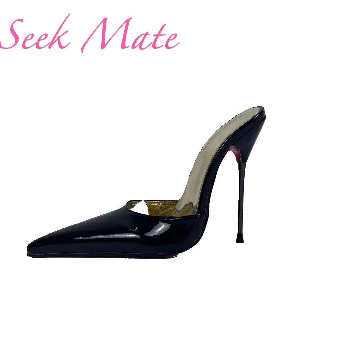 Seek Mate Space Heel 14cm European and American Customized Pointed High Heels Sexy Men's and Women's Shoes Red Sole Black Patent