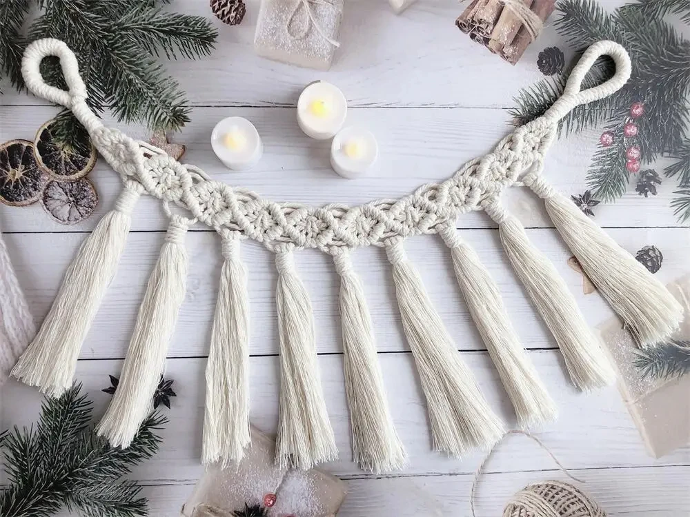 Хлопковые макраме занавесочные ленты с кисточками бежевого цвета