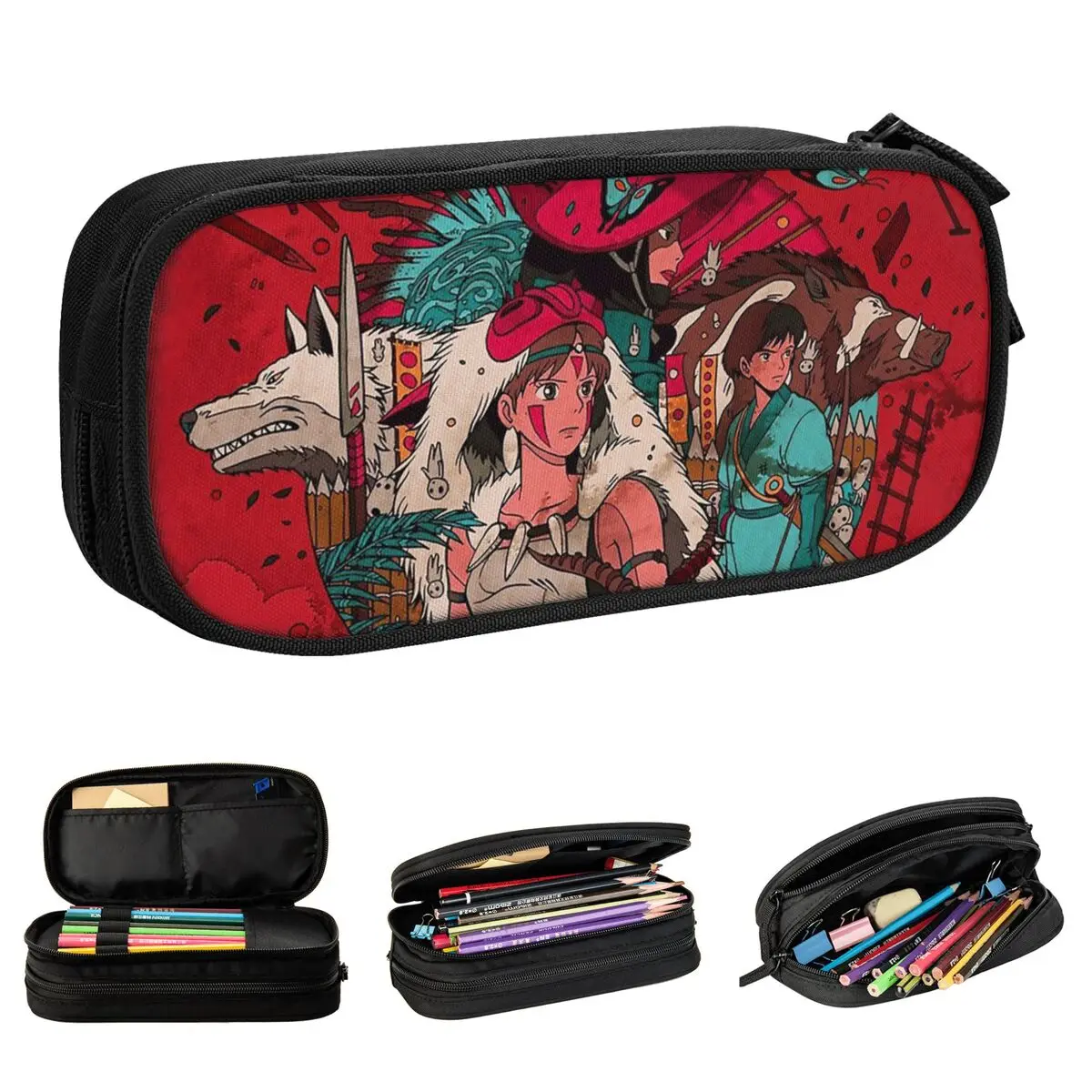 

Wolf Princess Mononoke Hime Pencil Case Pencilcases Pen Holder for Student Big Capacity Bags Office Cosmetic Stationery