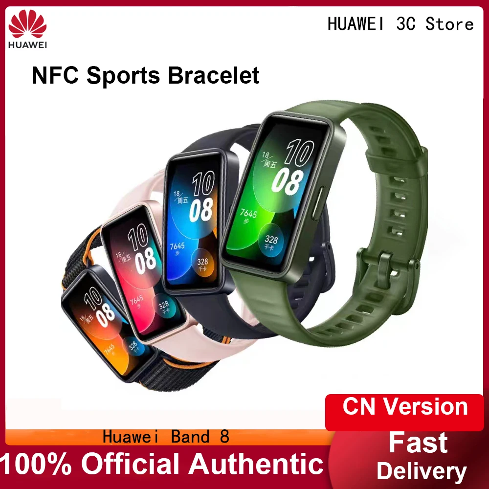 

2023 HUAWEI Band 8 Smart Band All-day Blood Oxygen Heart Rate AMOLED Screen Smartband 2 Weeks Battery Life 5ATM Waterproof
