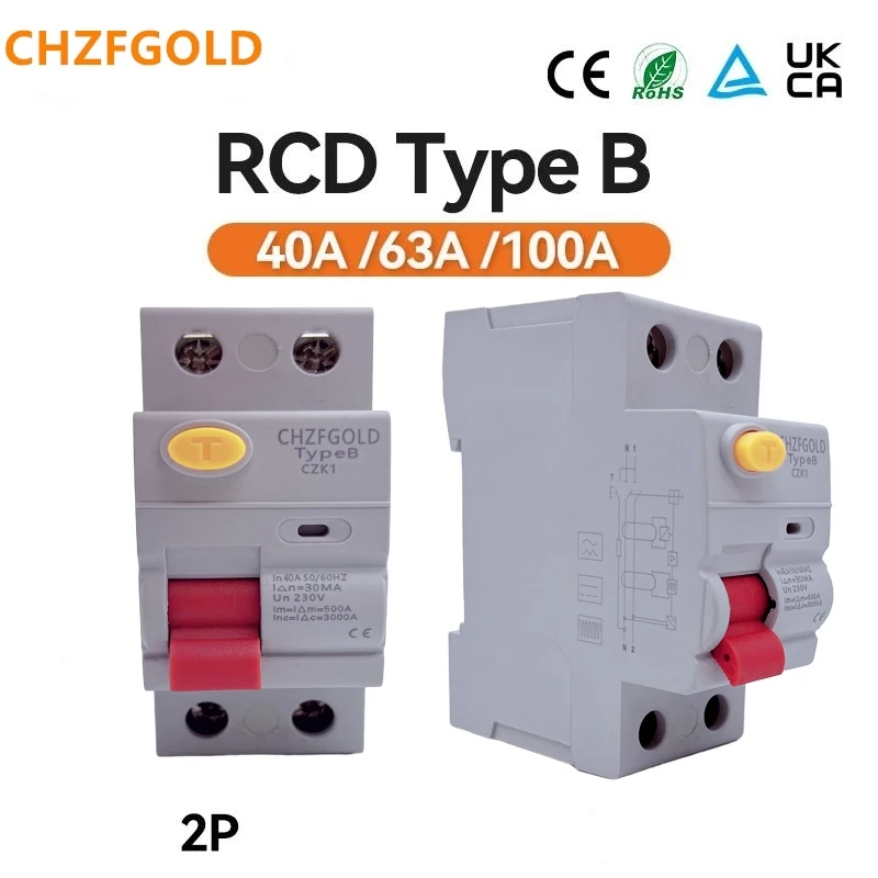 High quality RCD RCCB B type earth leakage residual current circuit breaker Evse ELCB 2P 4P 100a 30ma EKL6-100B 10KA 220V