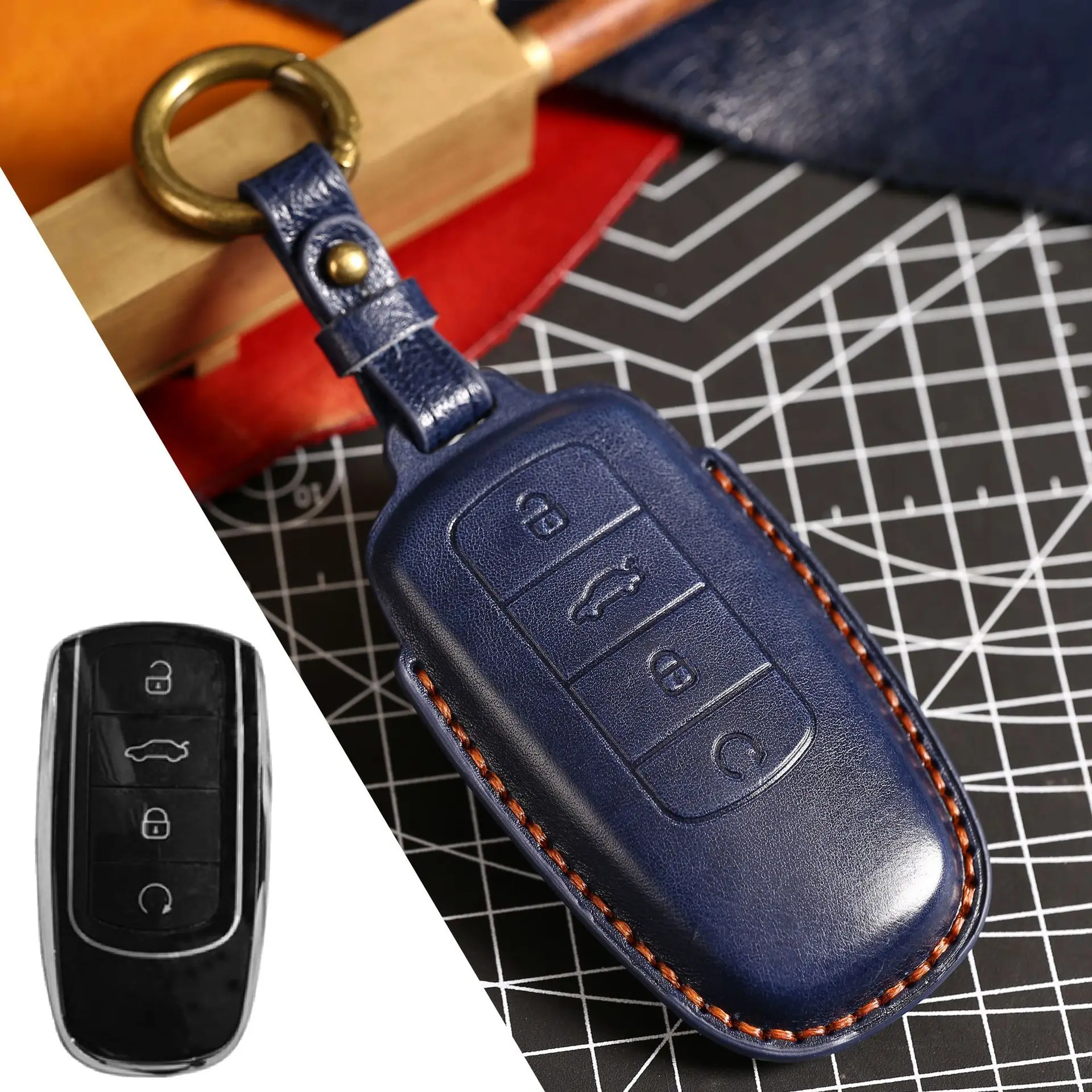 

4 Buttons Luxury Leather Car Key Case Cover Shell Key Bag for Chery Tiggo 7 Pro 8 PLUS Arrizo 5 5X Txl XPLU Key Holder Keychain