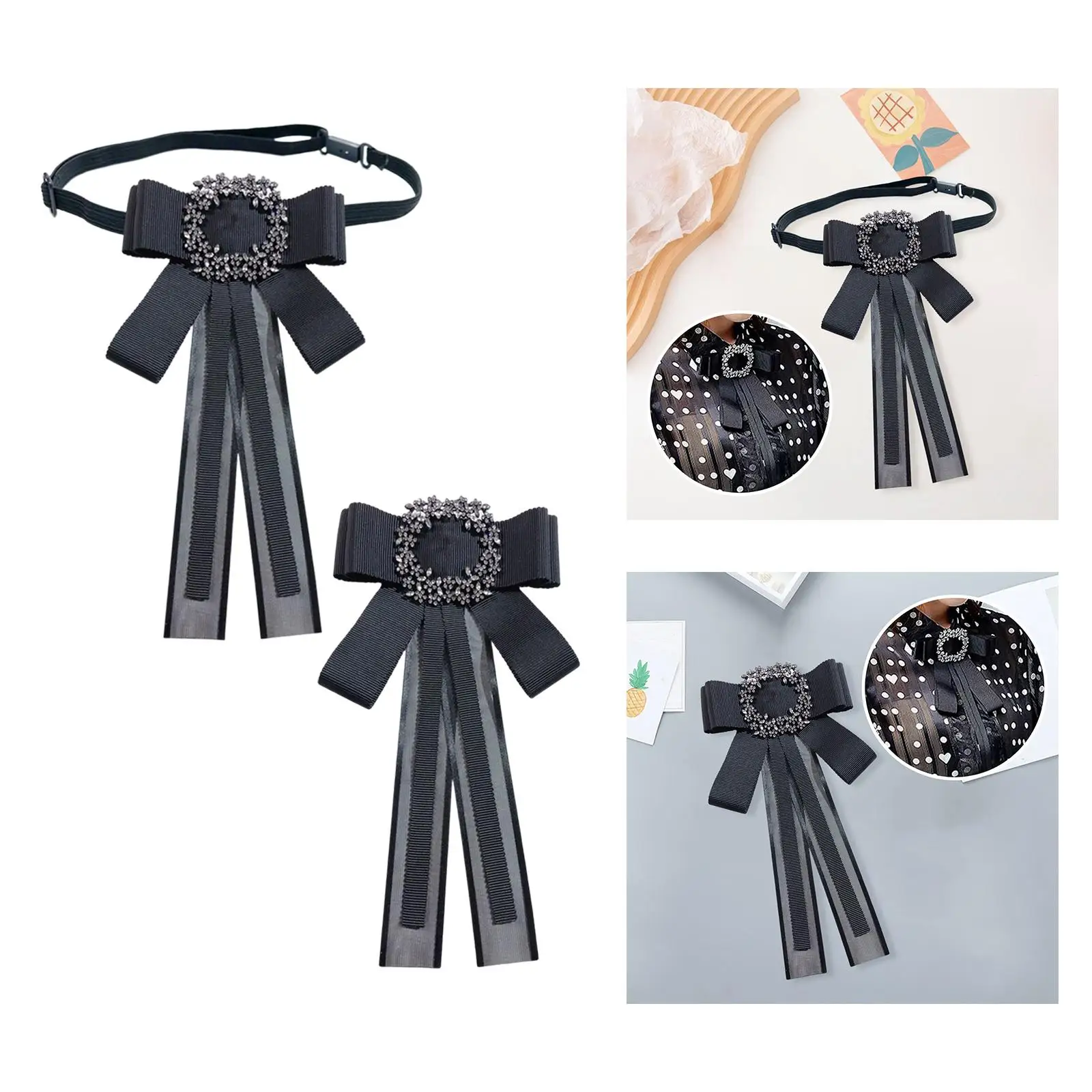 Black Bow Tie Lady Bowknot Lapel Pin Clothes Decoration Solid Color Badge Elegant Necktie for Suit Vest Shirt Graduation Dress images - 6