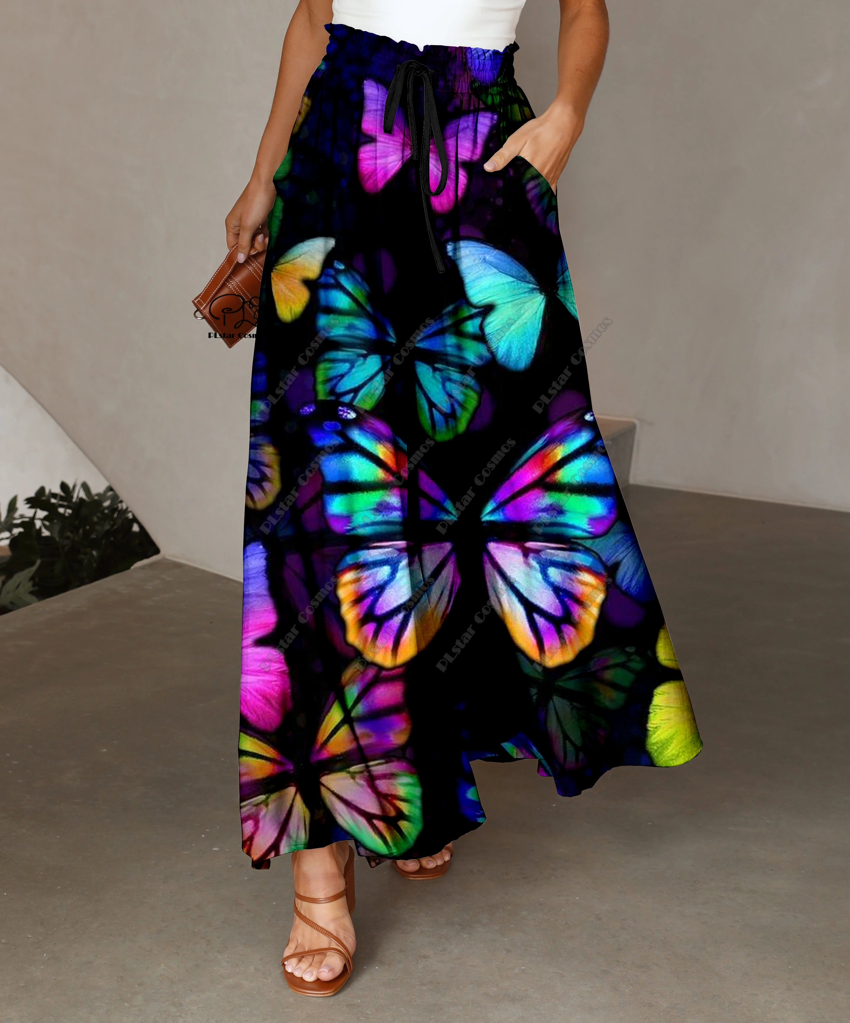 Женские широкие брюки с 3D принтом разноцветные градиентные бабочкой и