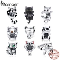 bamoer authentic 925 sterling silver cute cat kitty animal beads charm for original bracelet bangle girl gifts bsc208