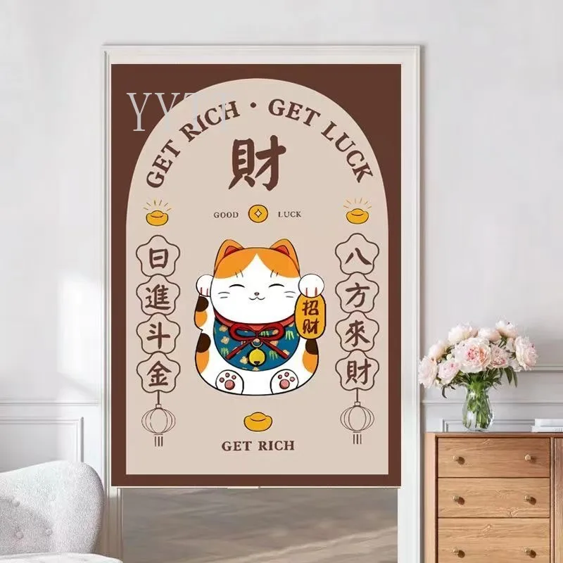Lucky Cat Door Curtain Japanese Style Kitchen Entrance Decor Half Free Perforation Bedroom Partition Hanging Curtains
